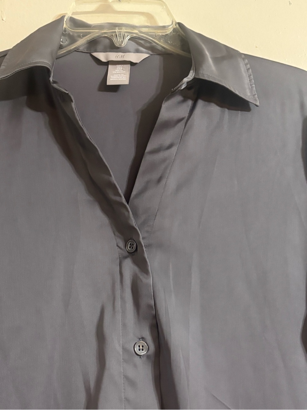 H&M Charcoal Gray Satin Button-Up Blouse - Picture 6 of 9